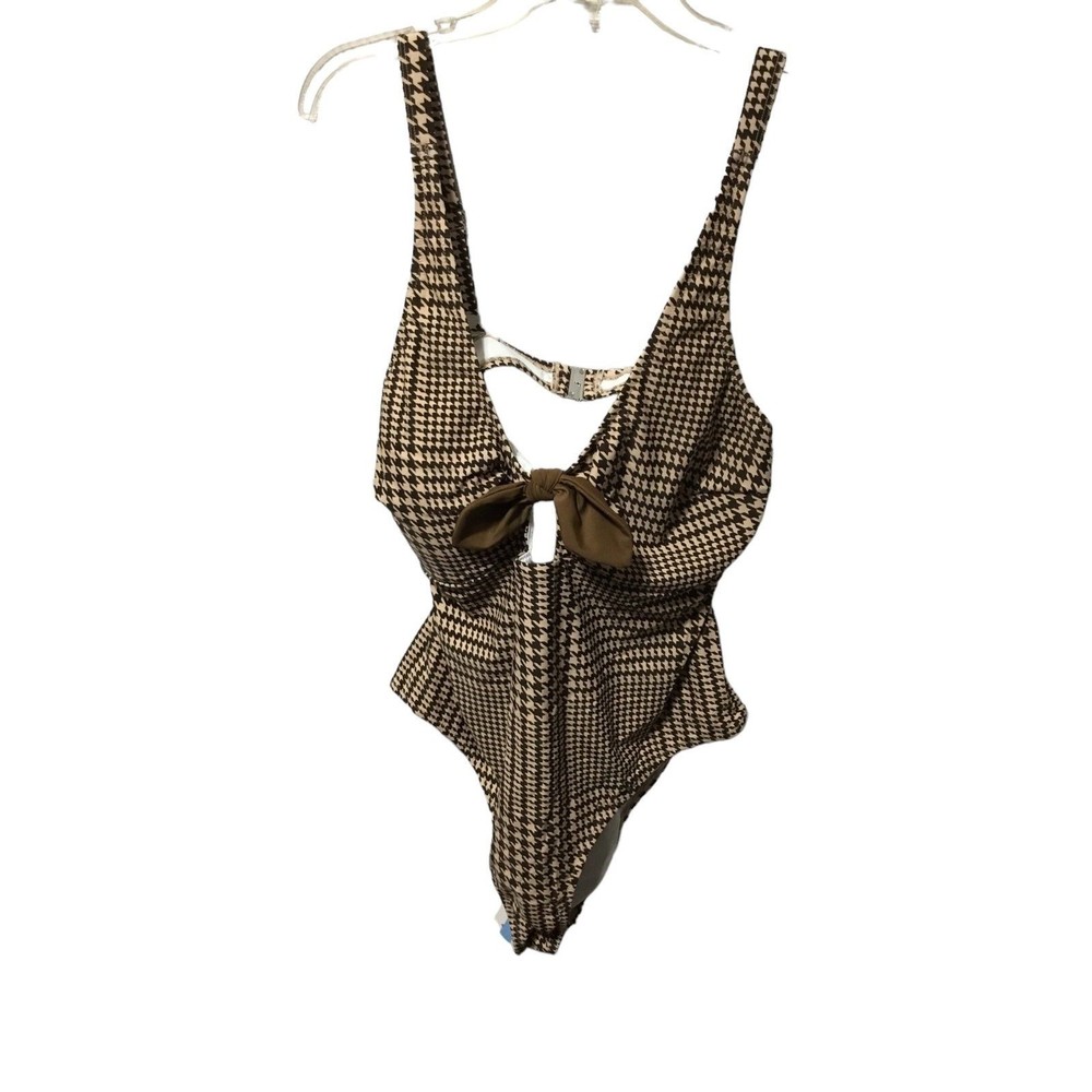 Cupshe One Piece Brown Herringbone Plaid Size 3X NWT Swimsuit (See Sizing)